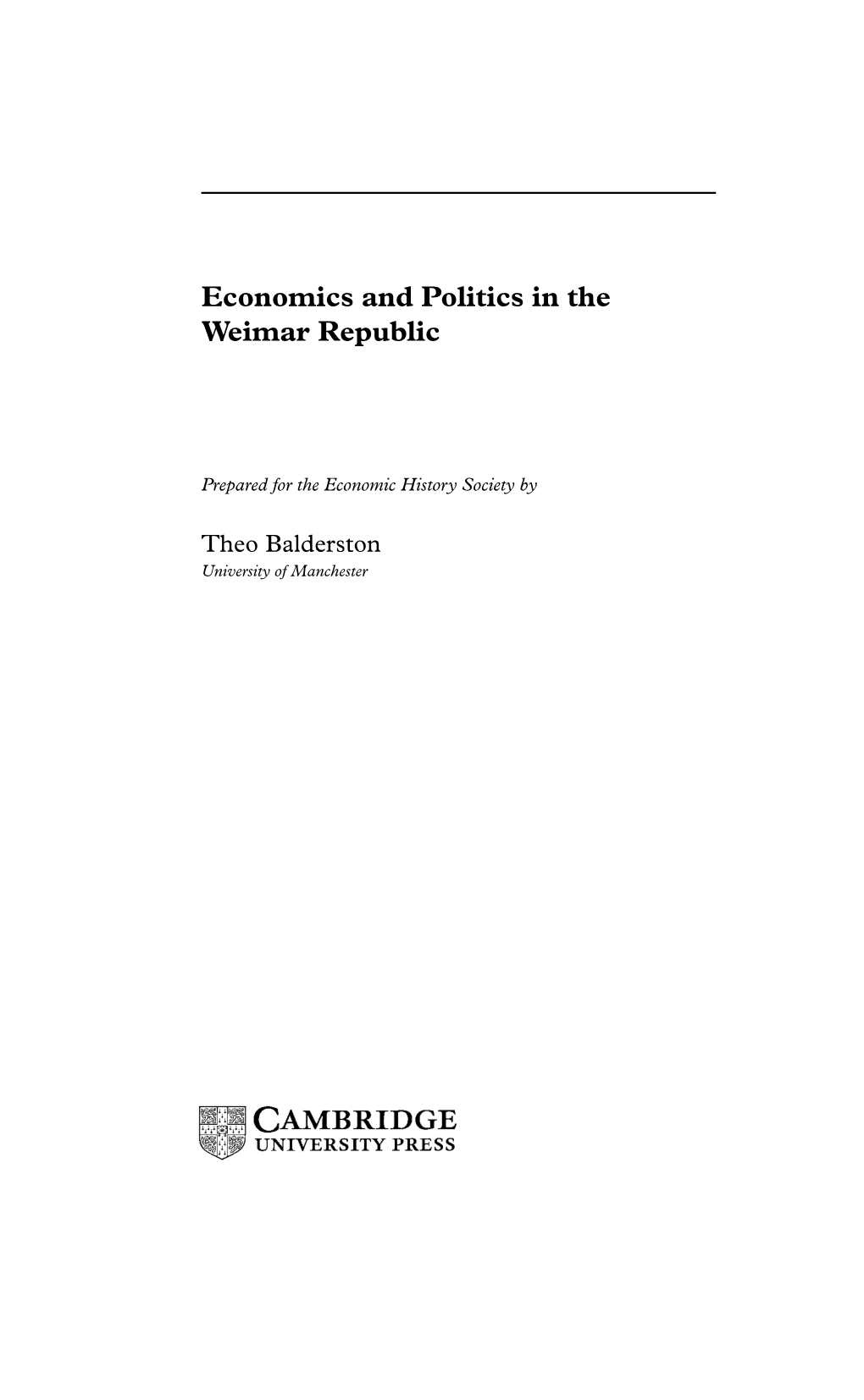 Economics and Politics in the Weimar Republic