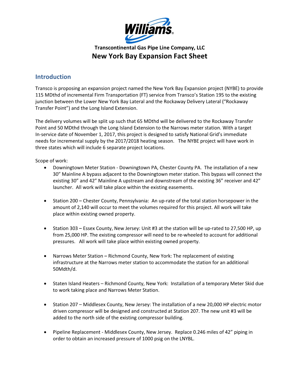 New York Bay Expansion Fact Sheet