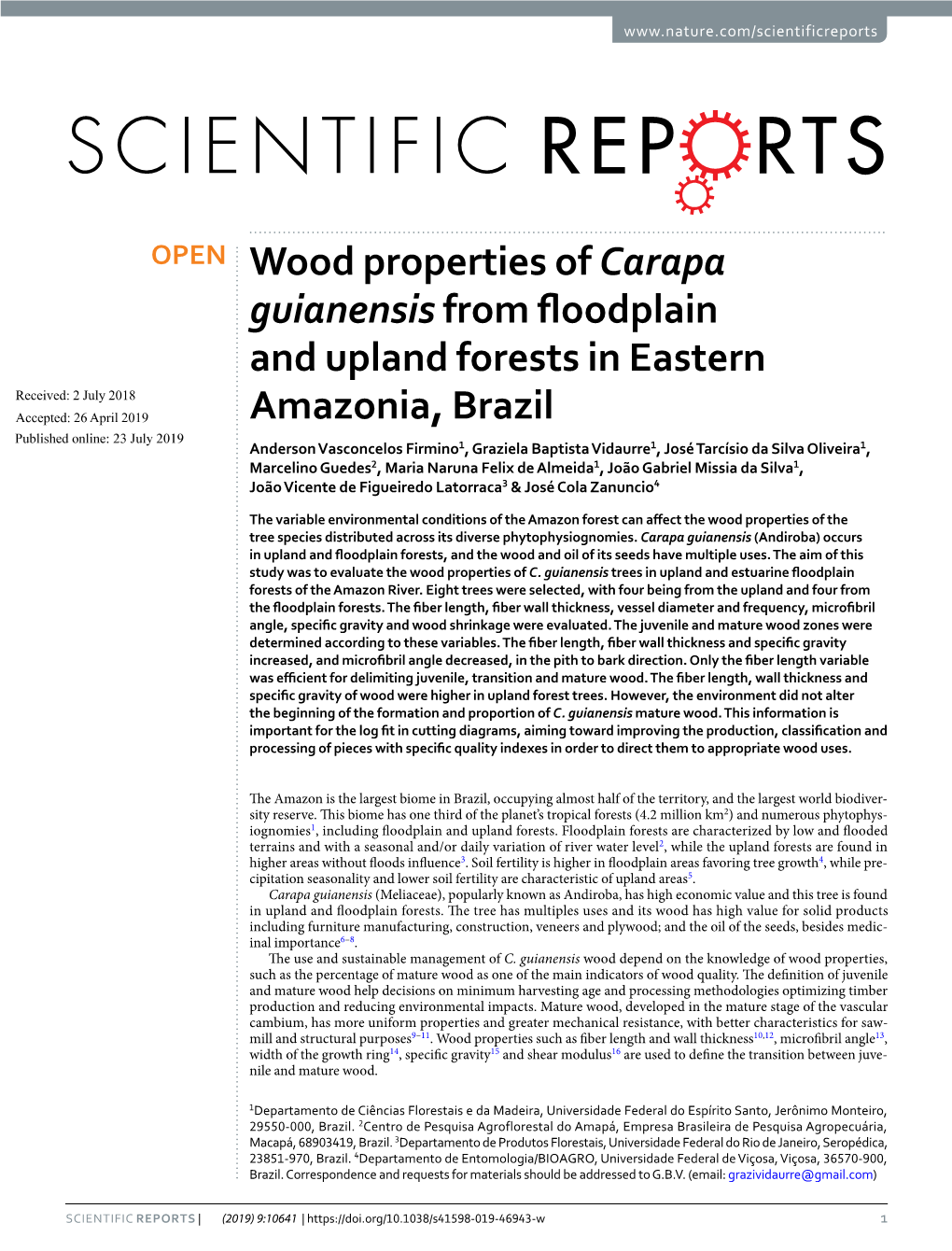 Wood Properties of Carapa Guianensis from Floodplain And