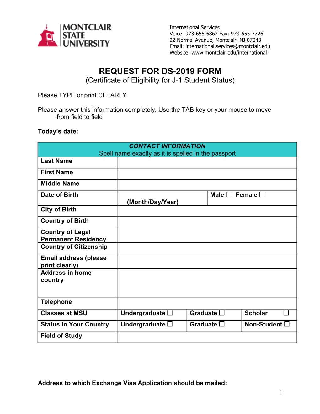 Request for Ds-2019 Form