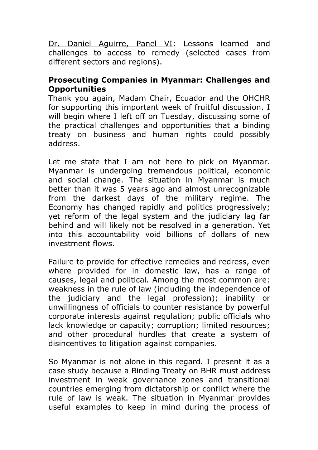 Prosecuting Companies in Myanmar: Challenges and Opportunities