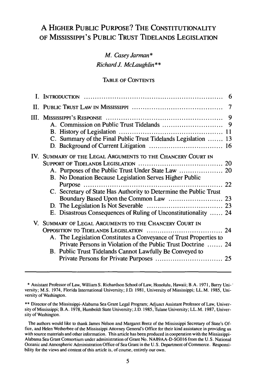 A Higher Public Purpose? the Constitutionality of Mississippi's Public Trust Tidelands Legislation