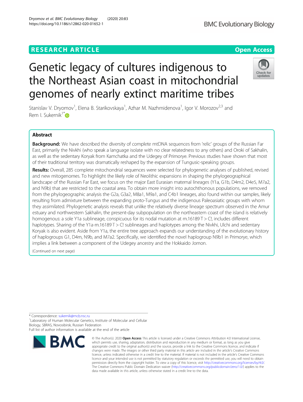 Genetic Legacy of Cultures Indigenous to the Northeast Asian Coast in Mitochondrial Genomes of Nearly Extinct Maritime Tribes Stanislav V