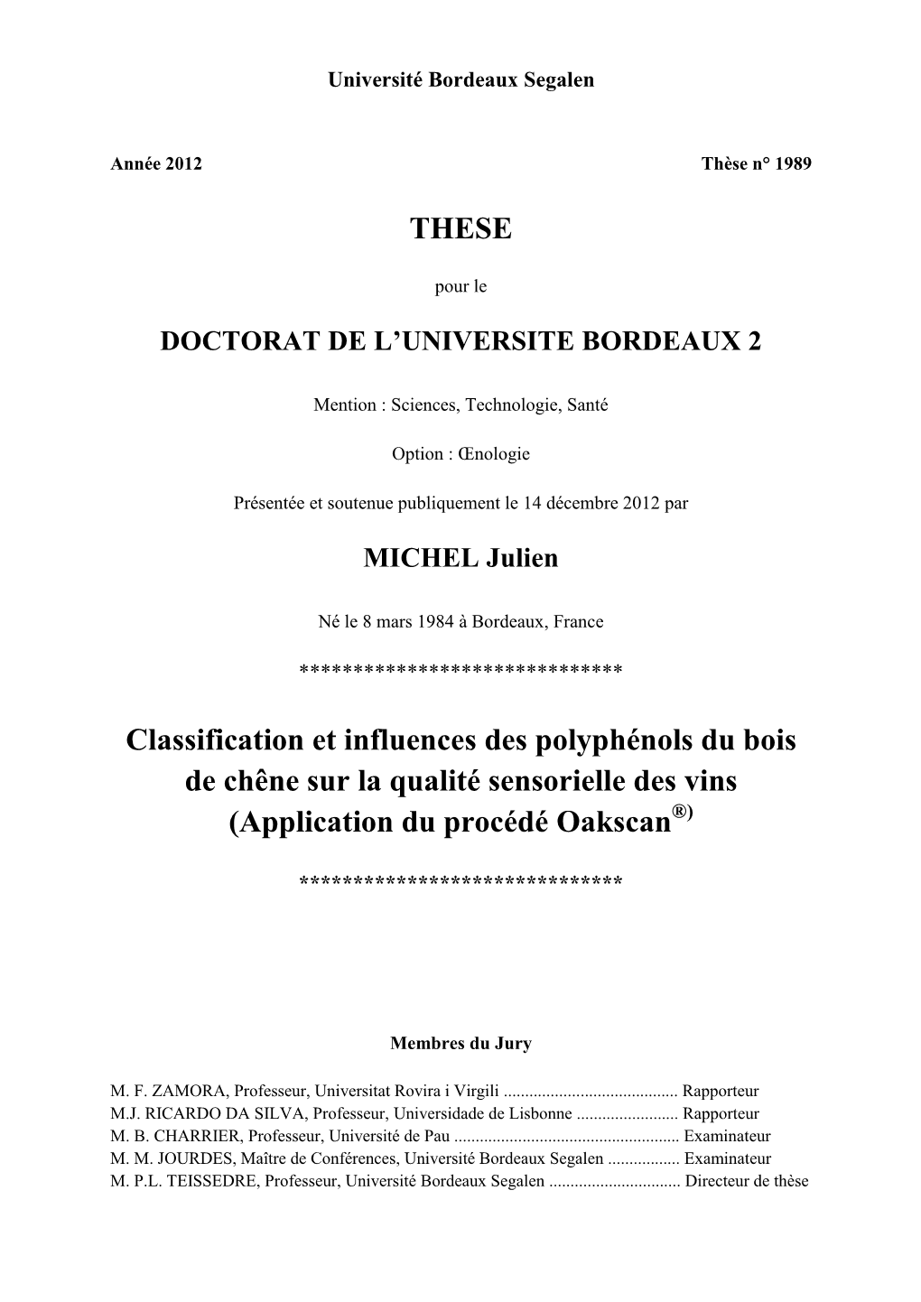 THESE Classification Et Influences Des Polyphénols Du Bois De Chêne