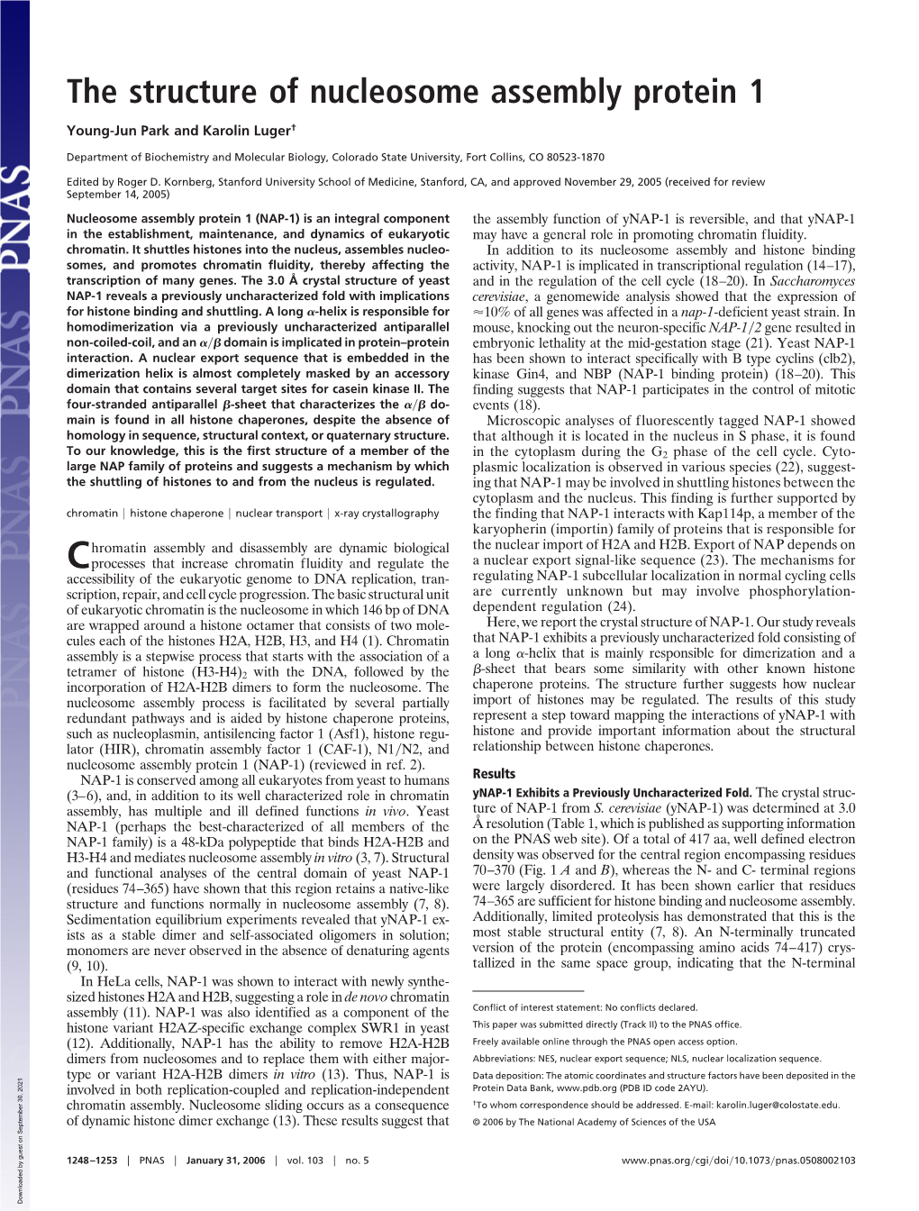 The Structure of Nucleosome Assembly Protein 1