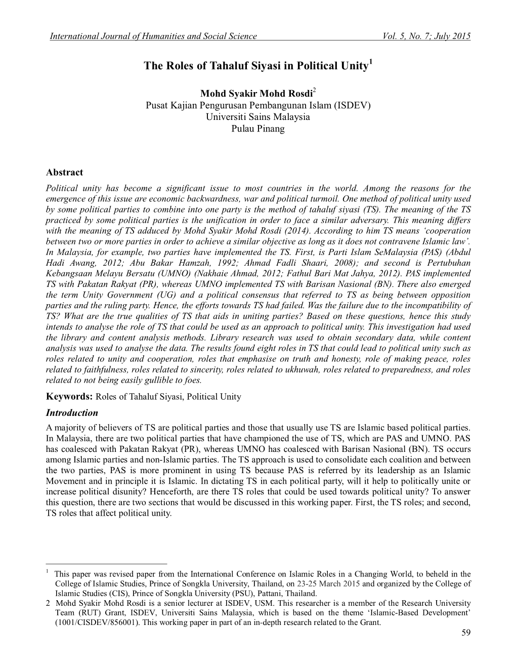 The Roles of Tahaluf Siyasi in Political Unity1