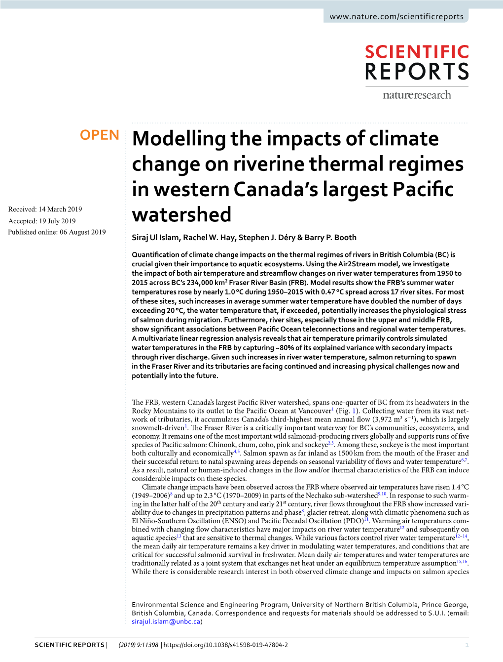 Modelling the Impacts of Climate Change on Riverine Thermal Regimes