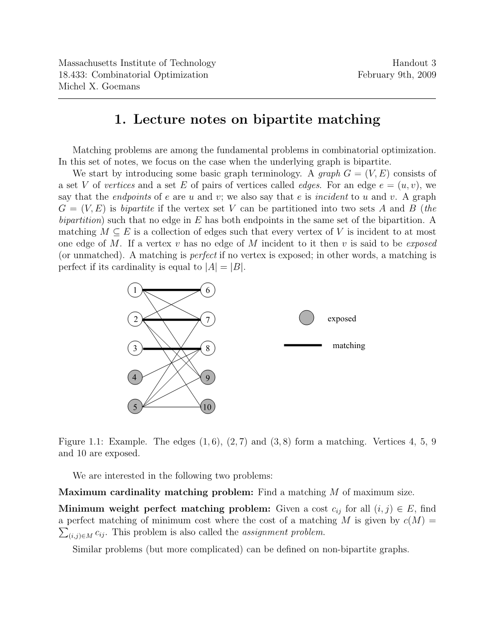 1. Lecture Notes on Bipartite Matching