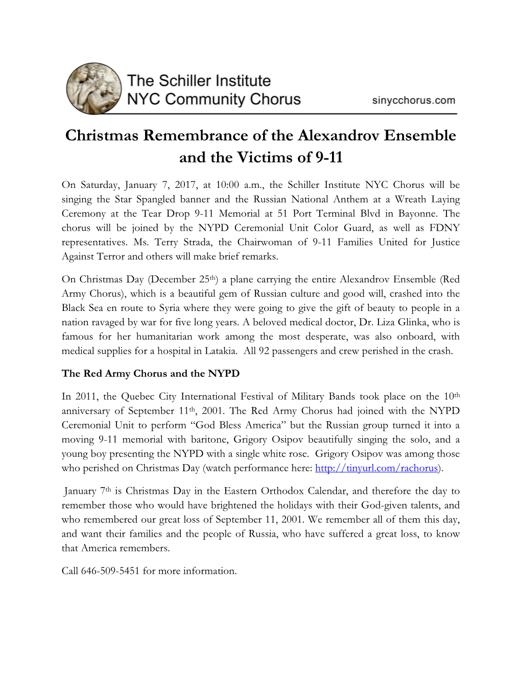 Christmas Remembrance of the Alexandrov Ensemble and the Victims of 9-11