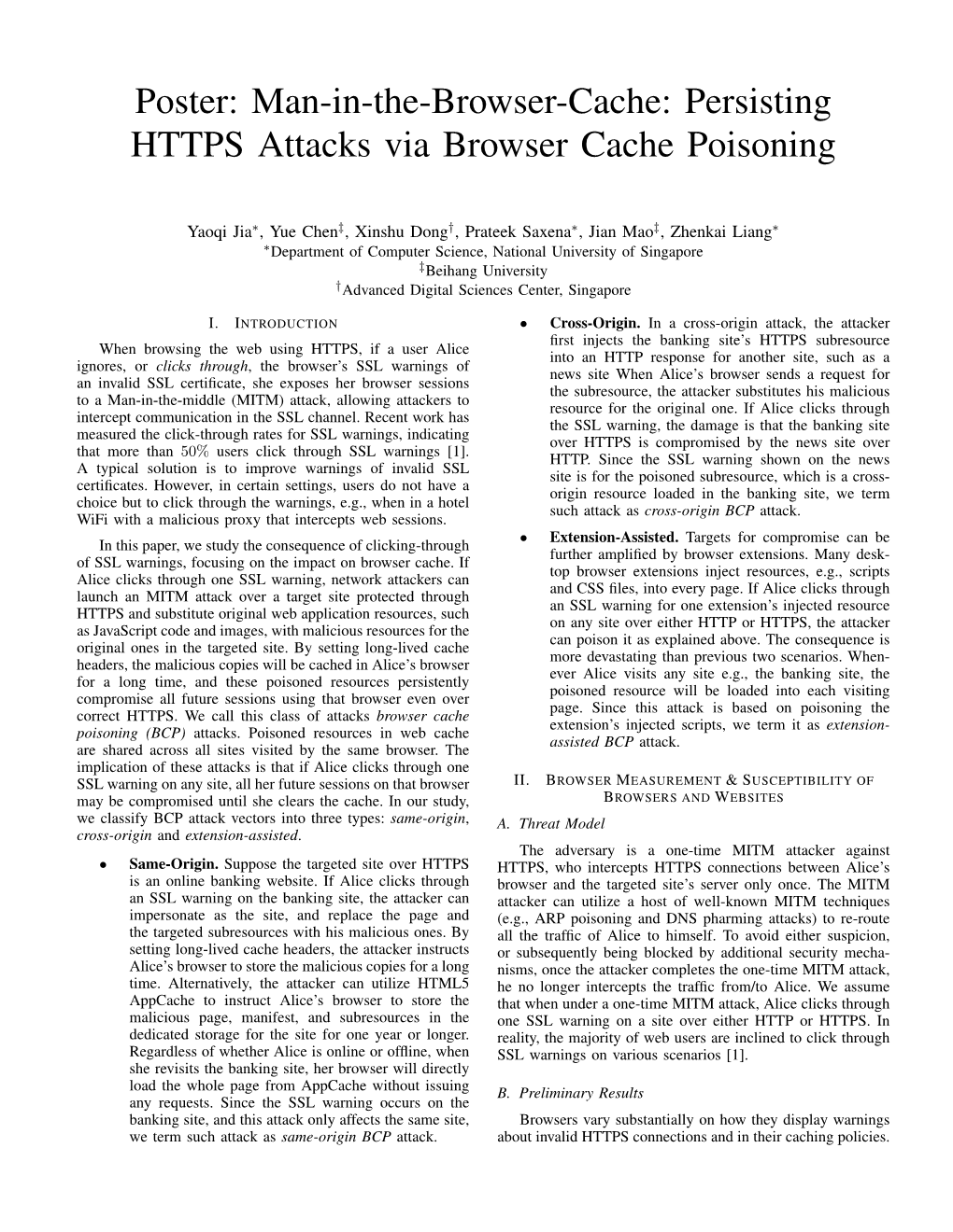 Poster: Man-In-The-Browser-Cache: Persisting HTTPS Attacks Via Browser Cache Poisoning