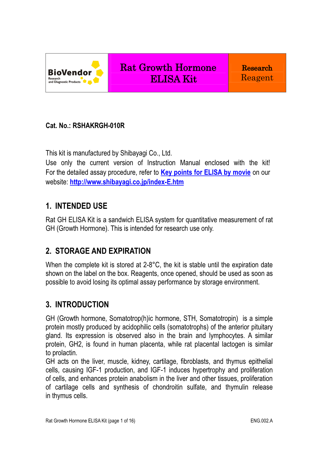 Rat Growth Hormone ELISA Kit (Page 1 of 16) ENG.002.A GH Shows Biphasic Action on Glucose Metabolism