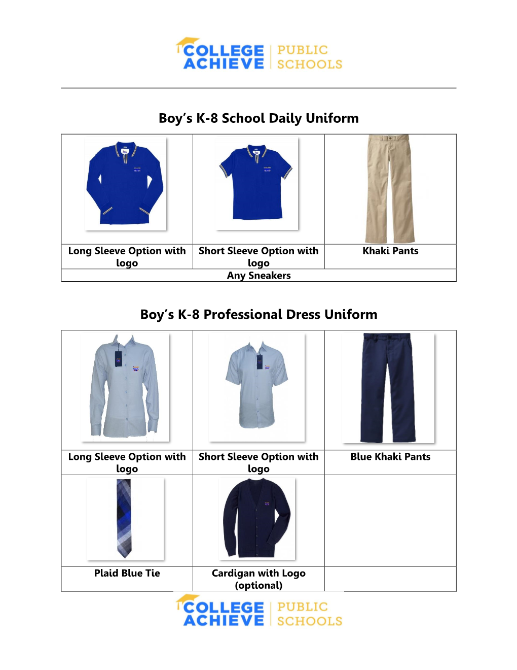 Boy's K-8 School Daily Uniform Boy's K-8 Professional Dress Uniform