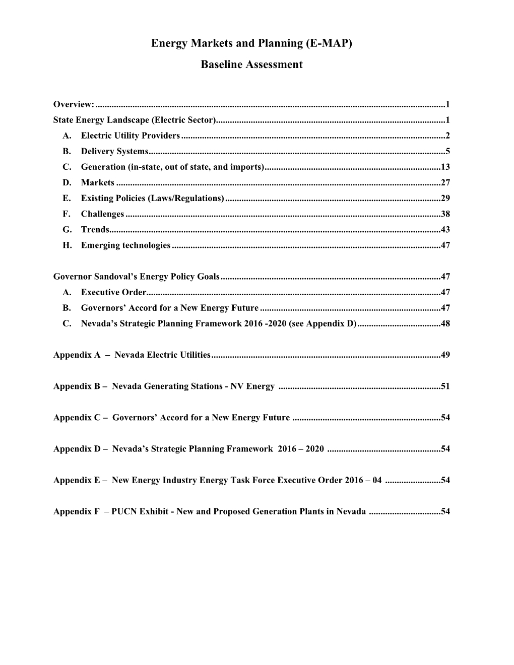 Energy Markets and Planning (E-MAP) Baseline Assessment