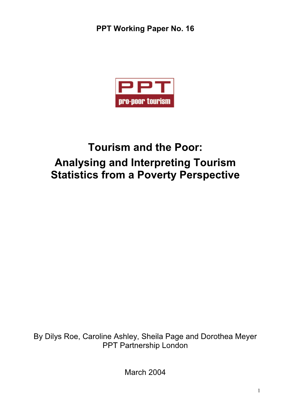 Analysing and Interpreting Tourism Statistics from a Poverty Perspective