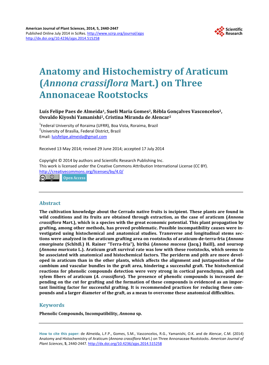 Annona Crassiflora Mart.) on Three Annonaceae Rootstocks