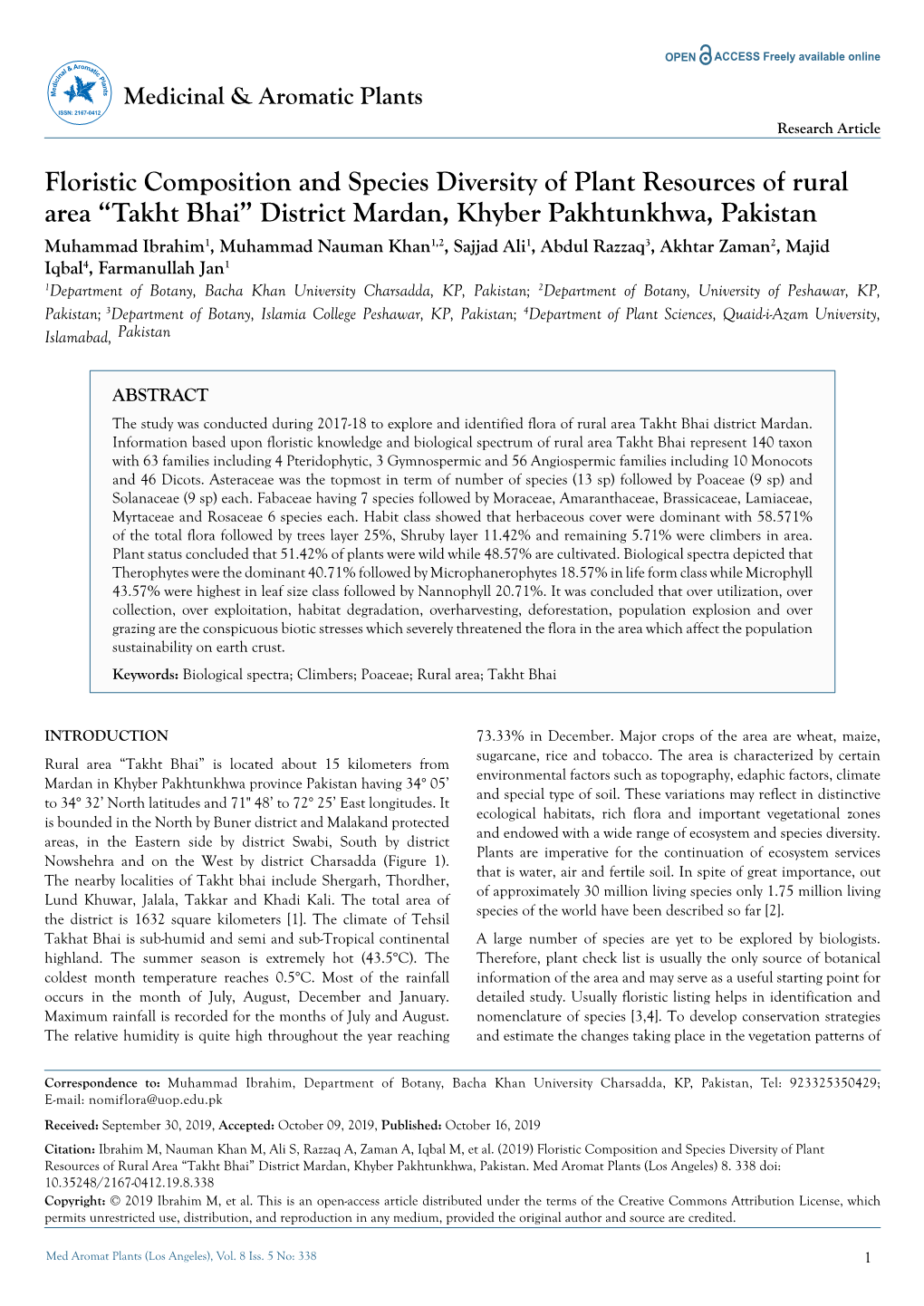 Floristic Composition and Species Diversity of Plant Resources of Rural