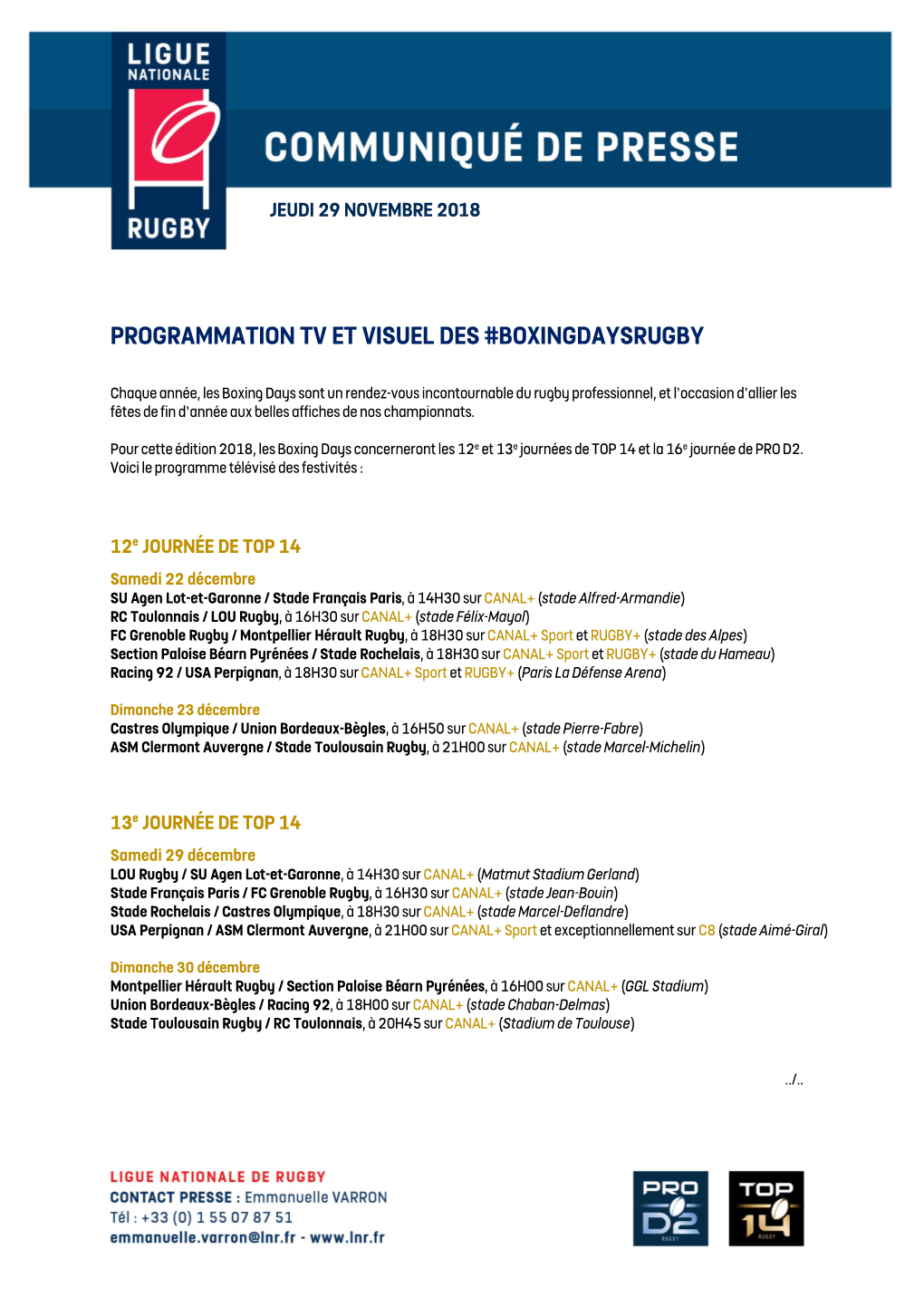 Programmation Tv Et Visuel Des #Boxingdaysrugby