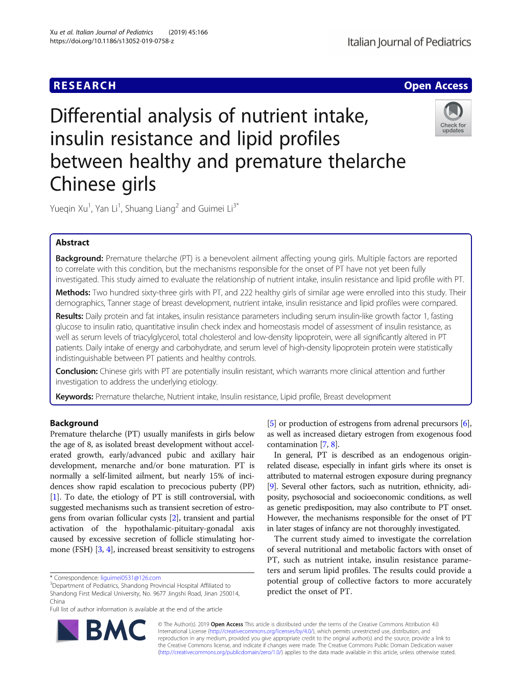 Differential Analysis of Nutrient Intake, Insulin Resistance and Lipid Profiles Between Healthy and Premature Thelarche Chinese