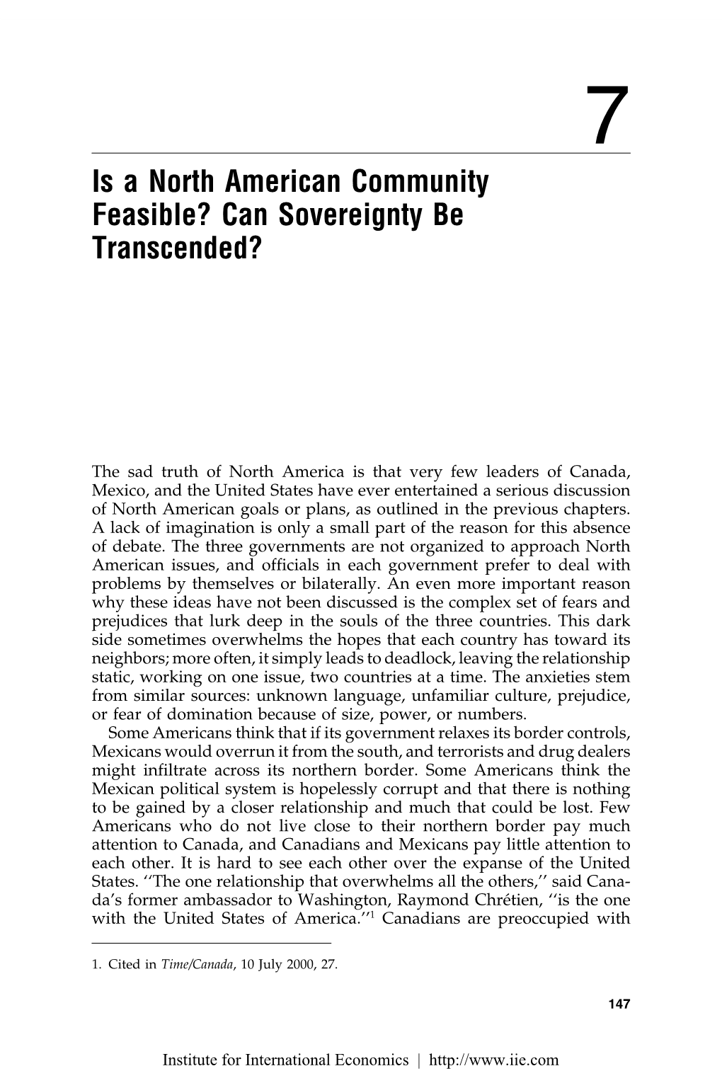 Is a North American Community Feasible? Can Sovereignty Be Transcended?