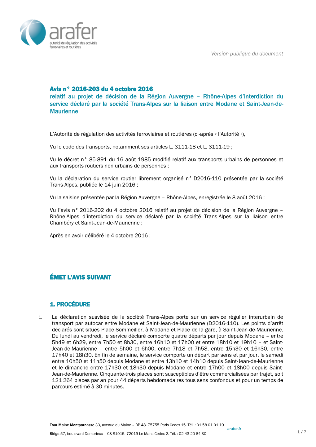 Avis N° 2016-203 Du 4 Octobre 2016 Relatif Au Projet De Décision De La