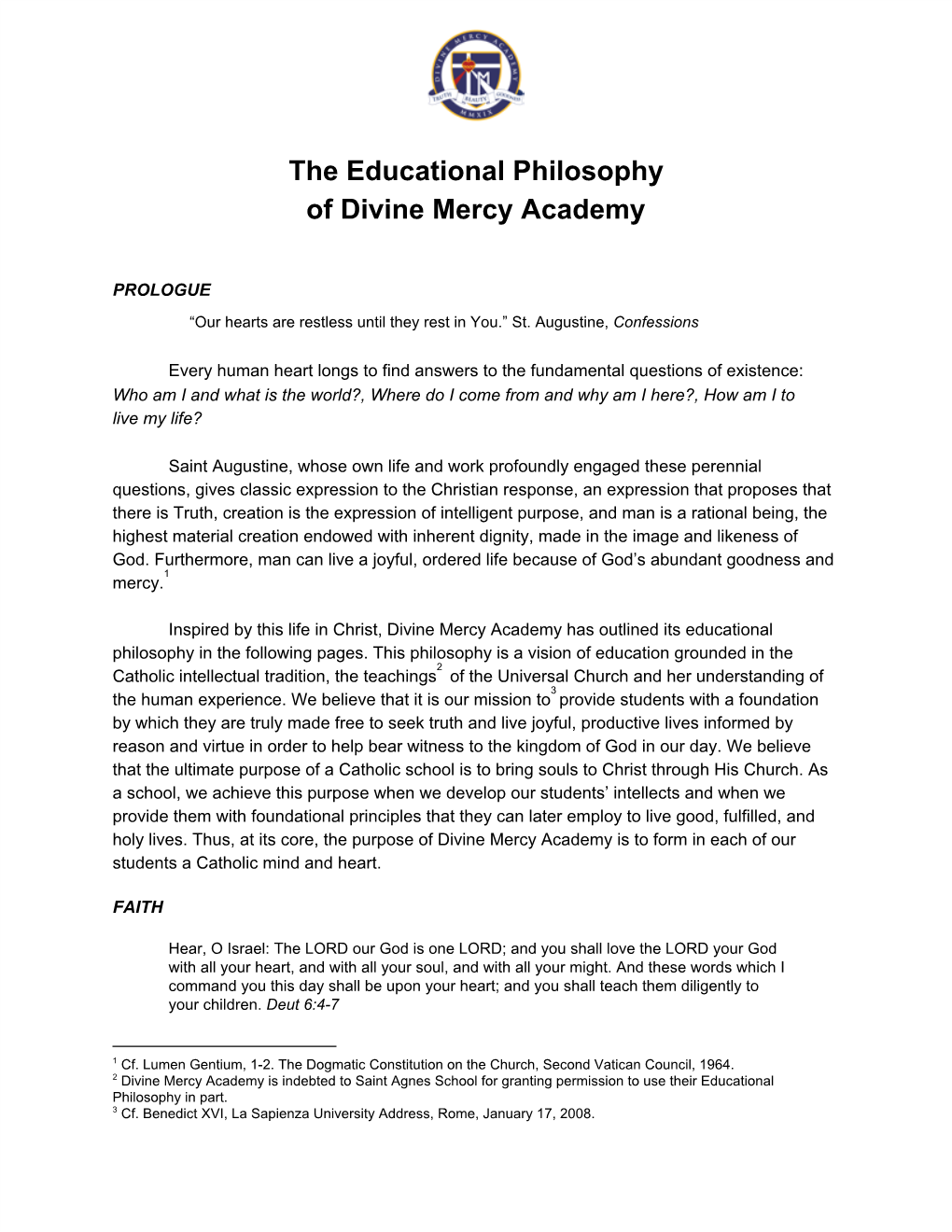 The Educational Philosophy of Divine Mercy Academy