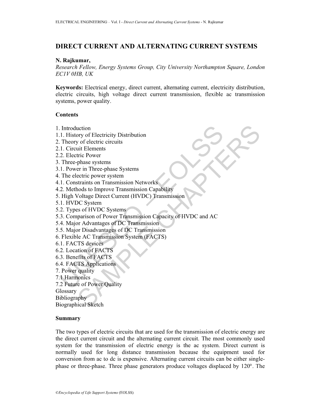 Direct Current and Alternating Current Systems - N