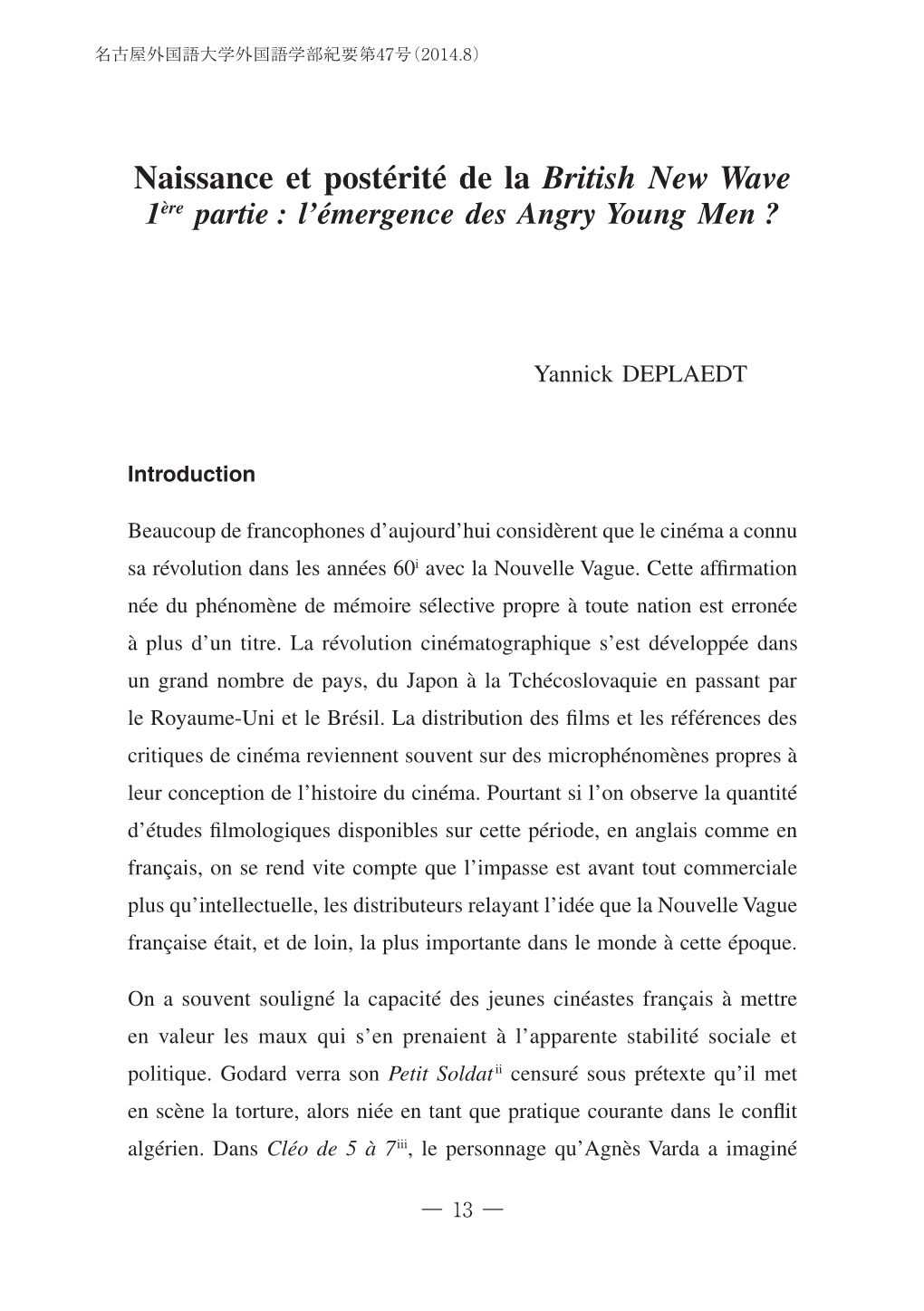 Naissance Et Postérité De La British New Wave 1Ère Partie : L’Émergence Des Angry Young Men ?