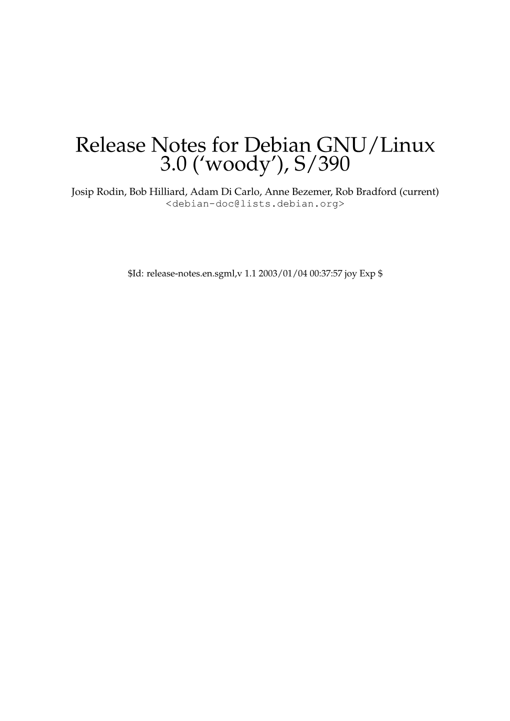 Release Notes for Debian GNU/Linux 3.0 ('Woody'), S/390