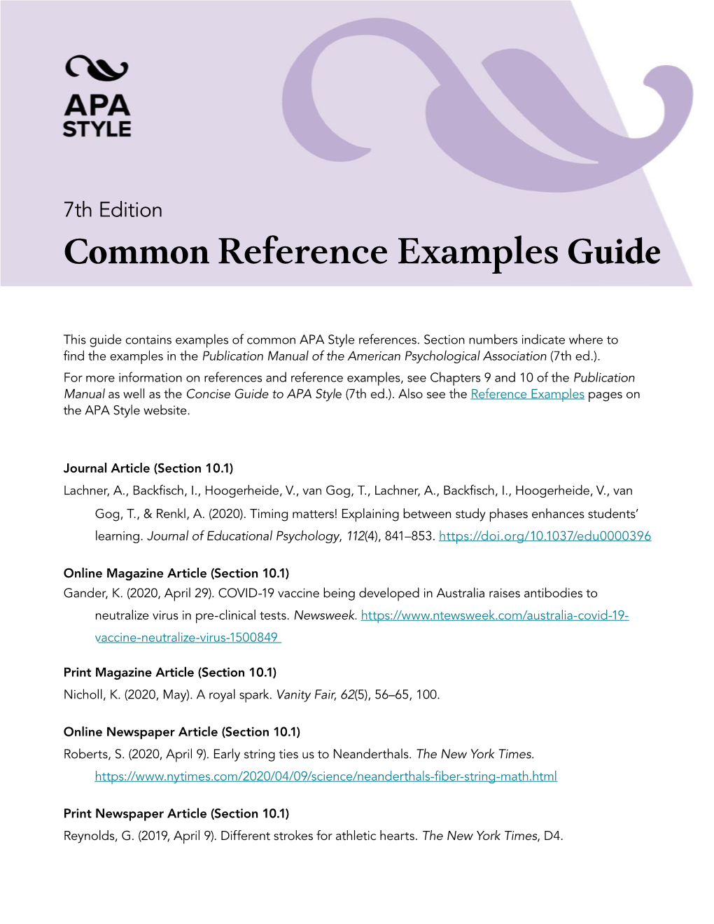 APA Common Reference Examples Guide