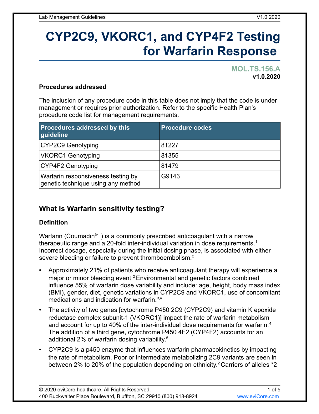 CYP2C9 and VKORC1 Testing for Warfarin Response