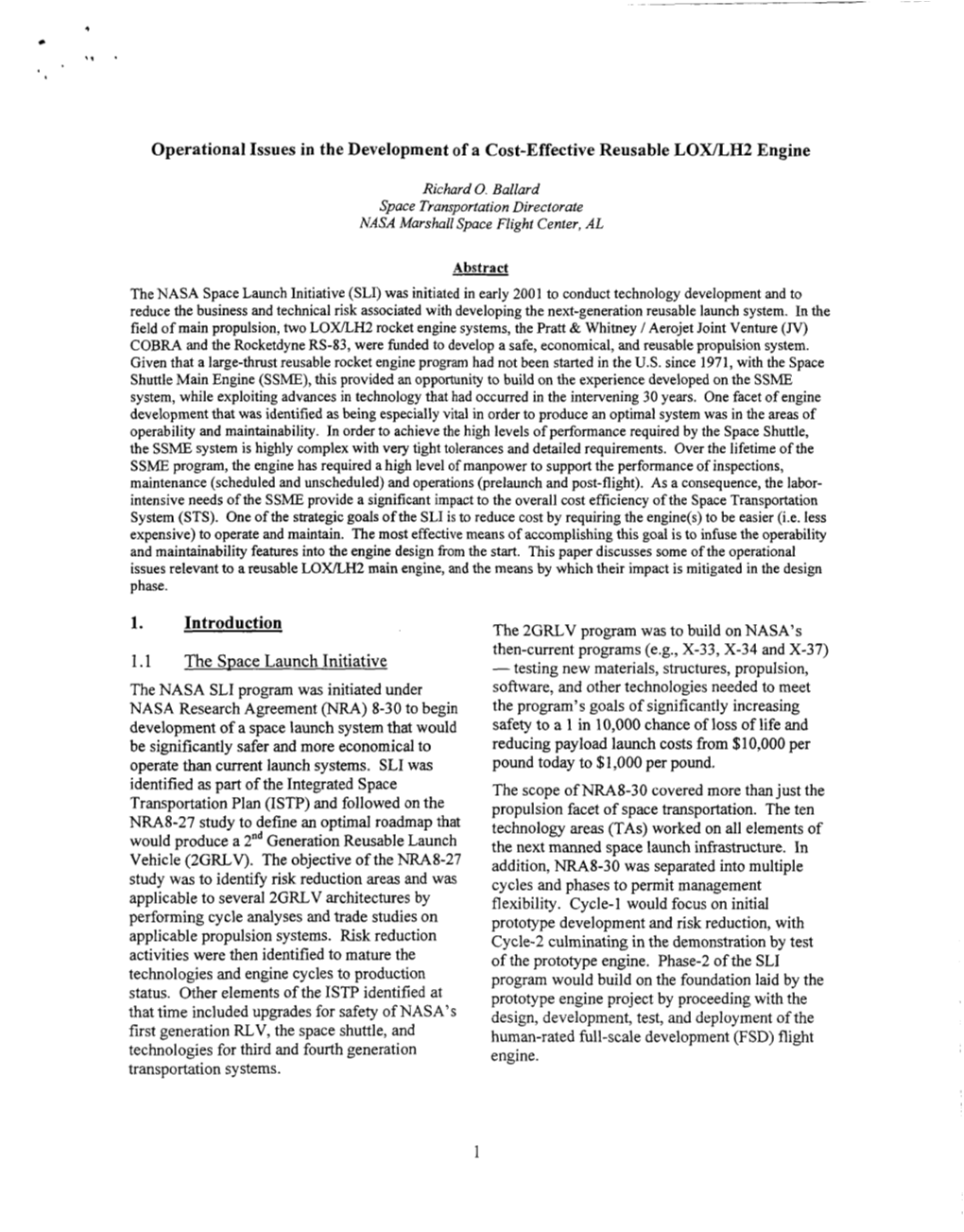 Operational Issues in the Development of a Cost-Effective Reusable LOX/LH2 Engine