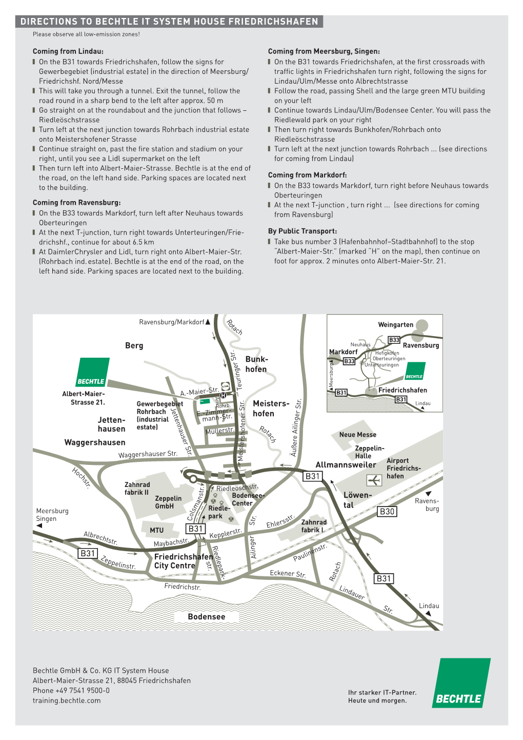 DIRECTIONS to BECHTLE IT SYSTEM HOUSE FRIEDRICHSHAFEN Please Observe All Low-Emission Zones!