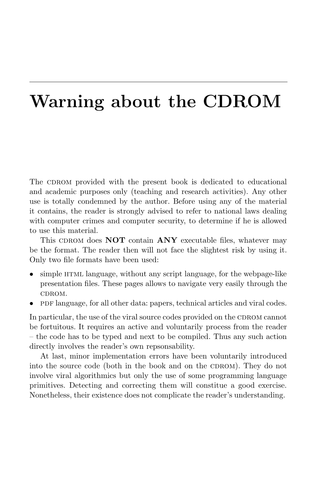 Warning About the CDROM