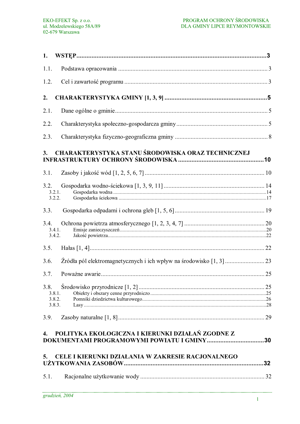 Program Ochrony „Rodowiska Dla Gminy Lipce Reymontowskie