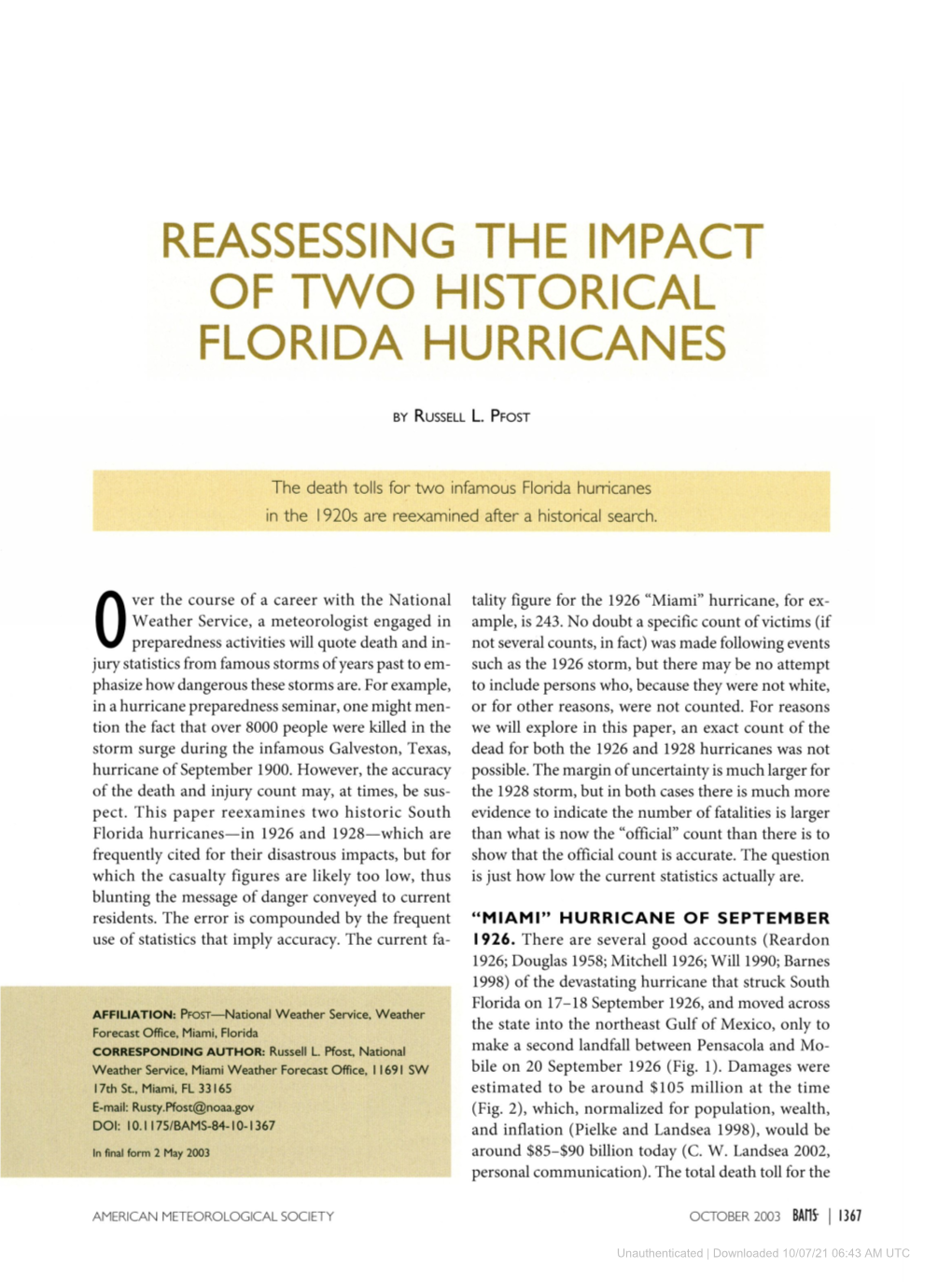 Reassessing the Impact of Two Historical Florida Hurricanes