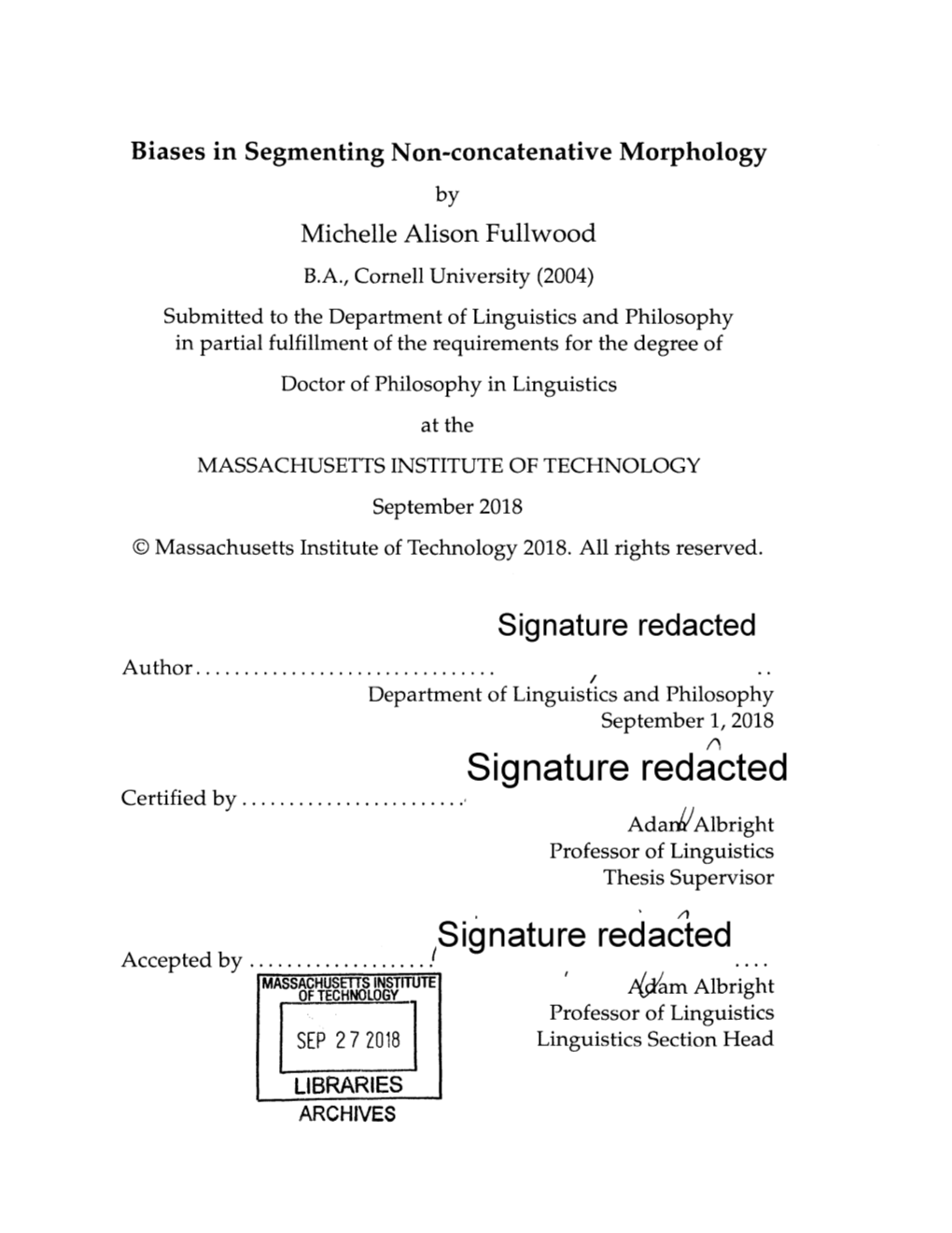 Signature Redacted a U Thor