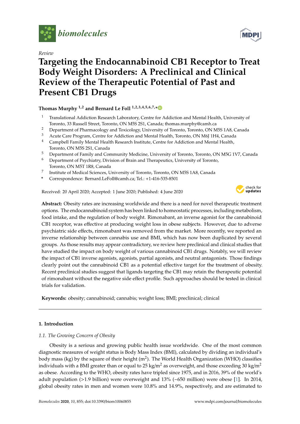 Targeting the Endocannabinoid CB1 Receptor to Treat Body