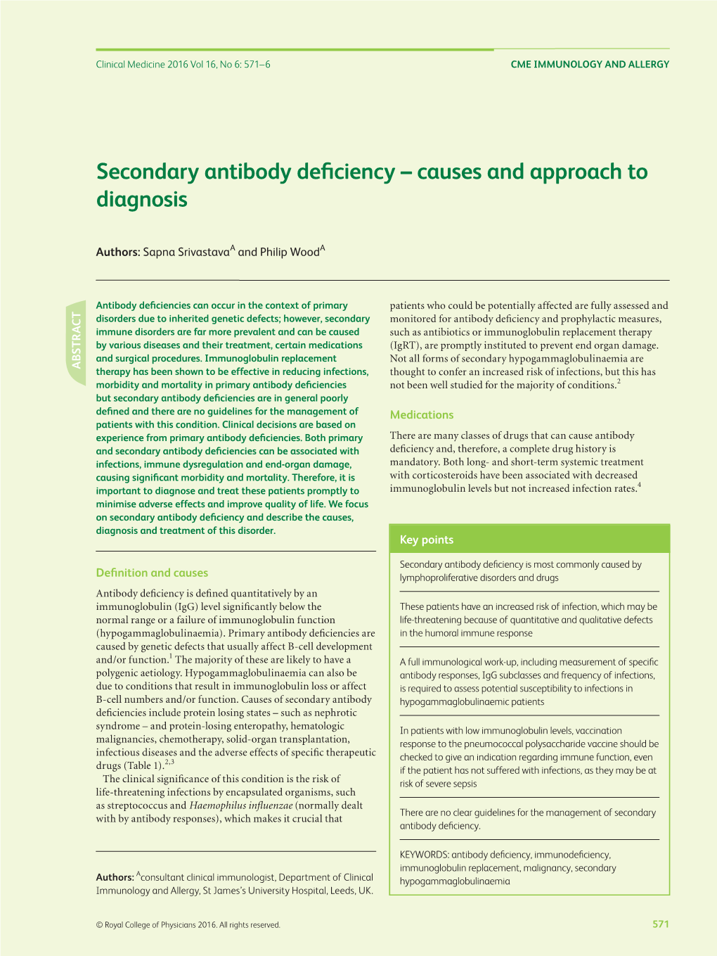 Secondary Antibody Deficiency – Causes and Approach to Diagnosis