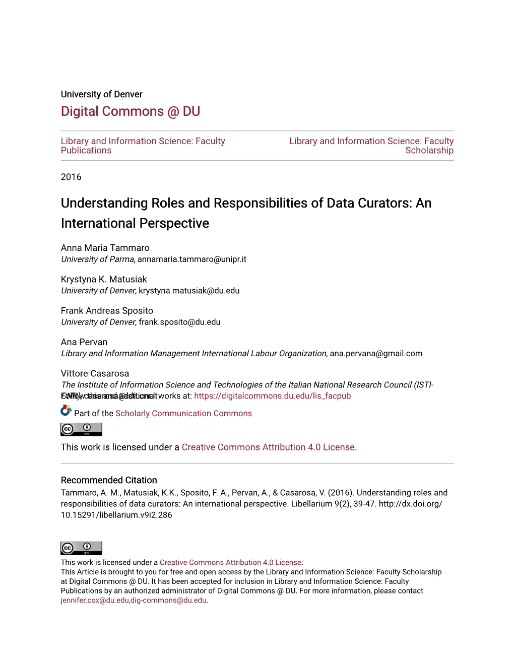 Understanding Roles and Responsibilities of Data Curators: an International Perspective