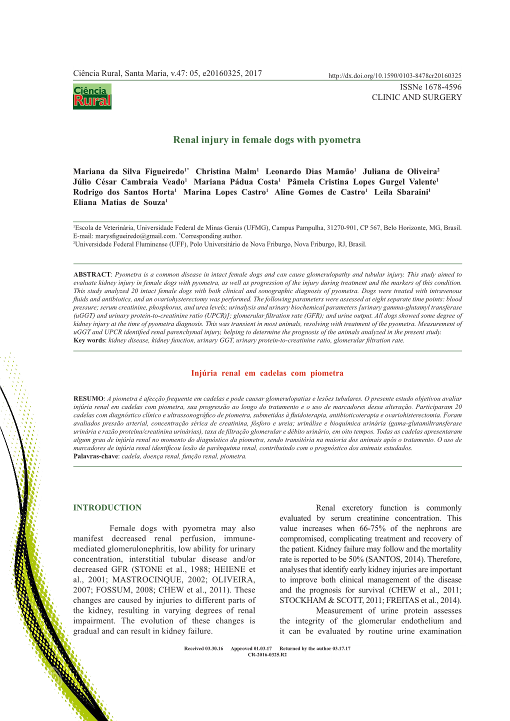 Renal Injury in Female Dogs with Pyometra