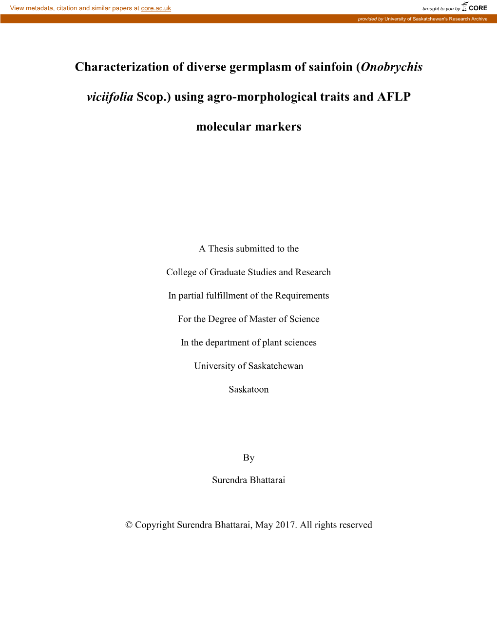 (Onobrychis Viciifolia Scop.) Using Agro-Morphological Traits and AFLP