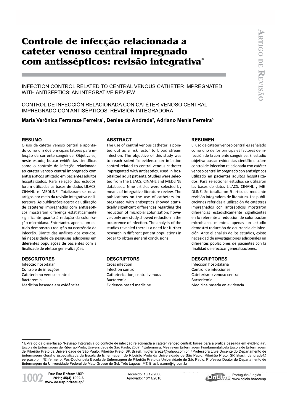 Infection Control Related to Central Venous Catheter Impregnated with Antiseptics: an Integrative Review