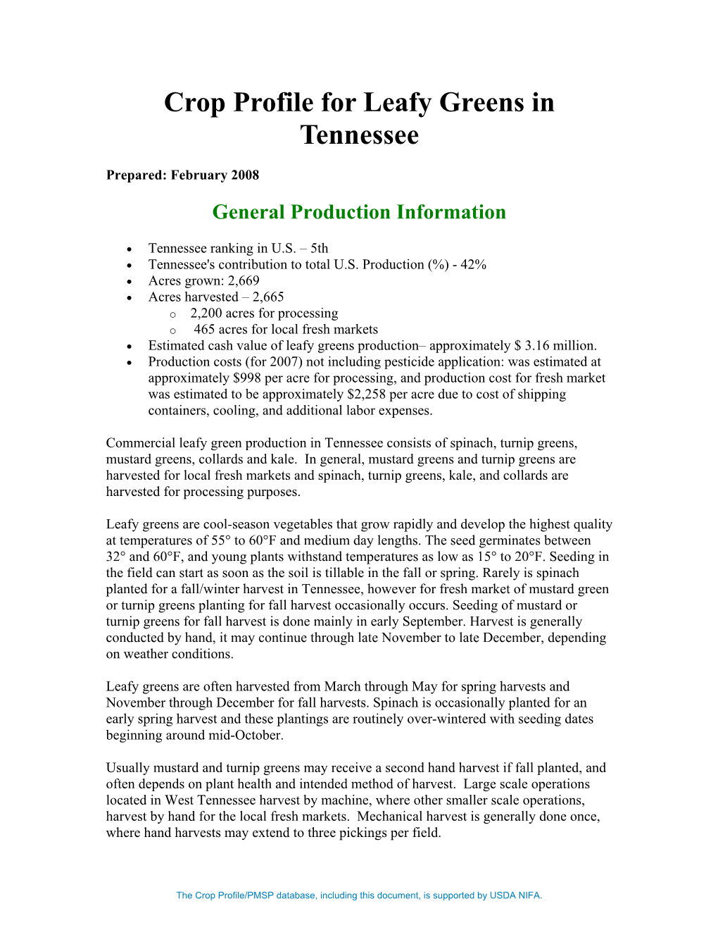 Crop Profile for Leafy Greens in Tennessee