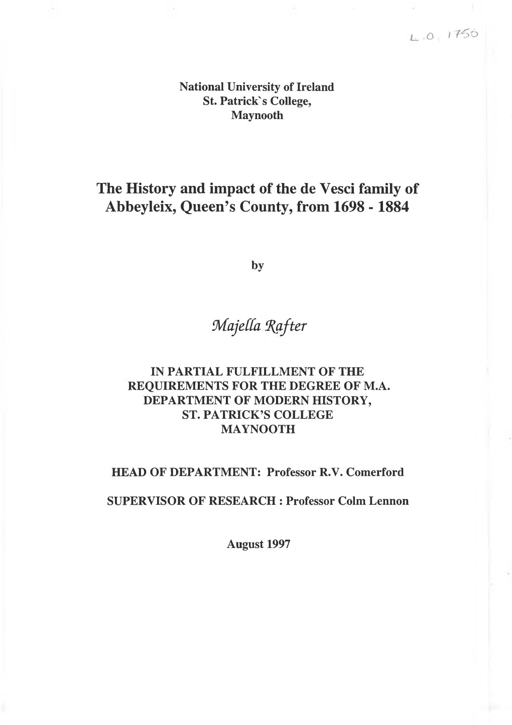 The History and Impact of the De Yesci Family of Abbeyleix, Queen's