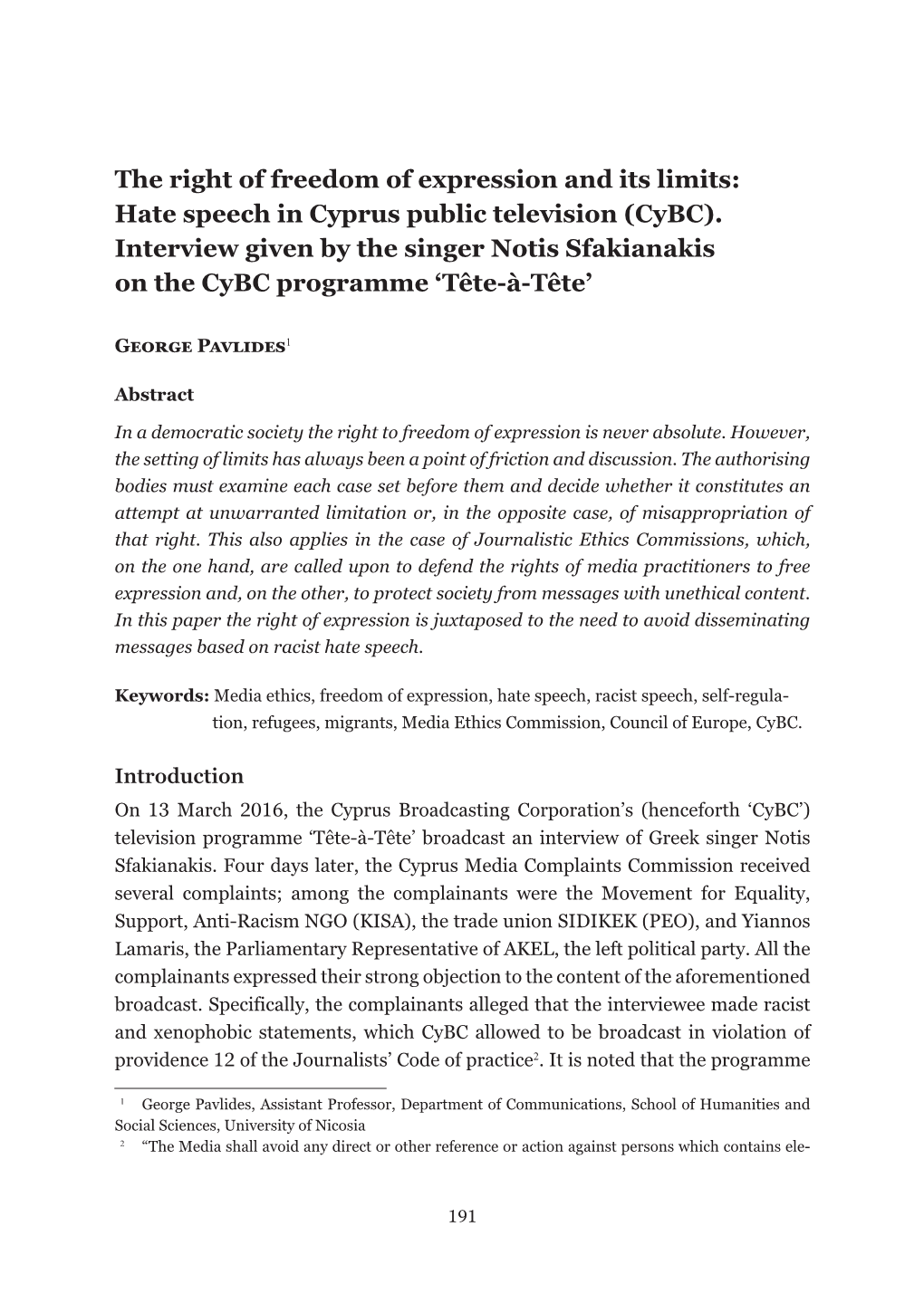 Hate Speech in Cyprus Public Television (Cybc)
