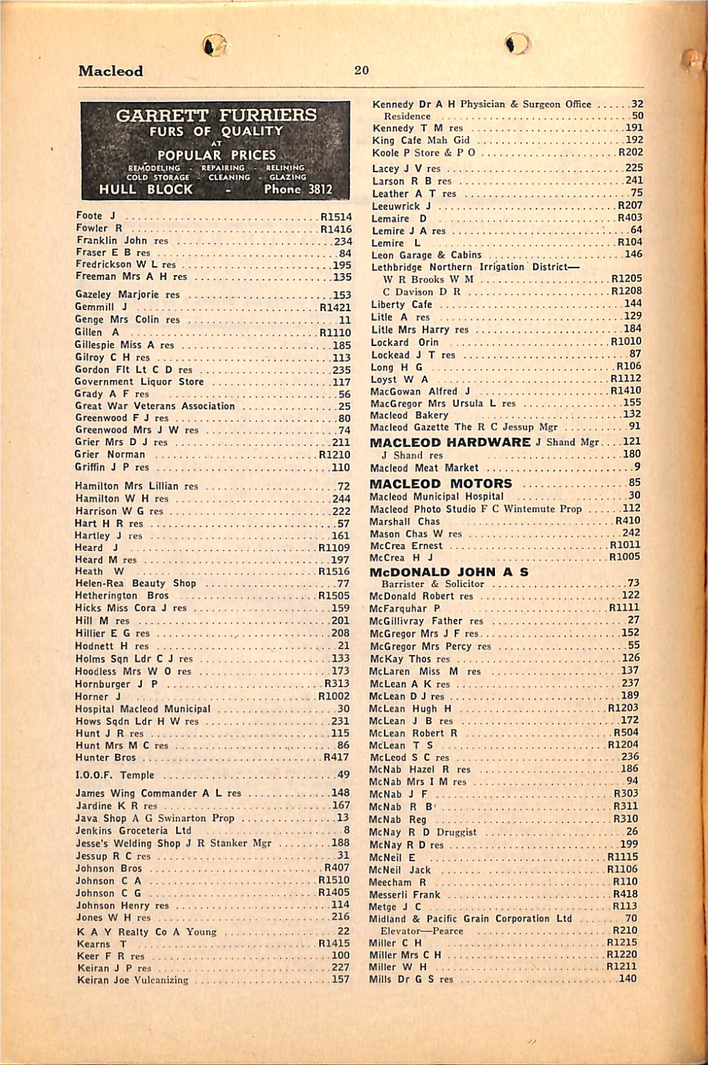 Lethbridge District 1942 Jan M to W