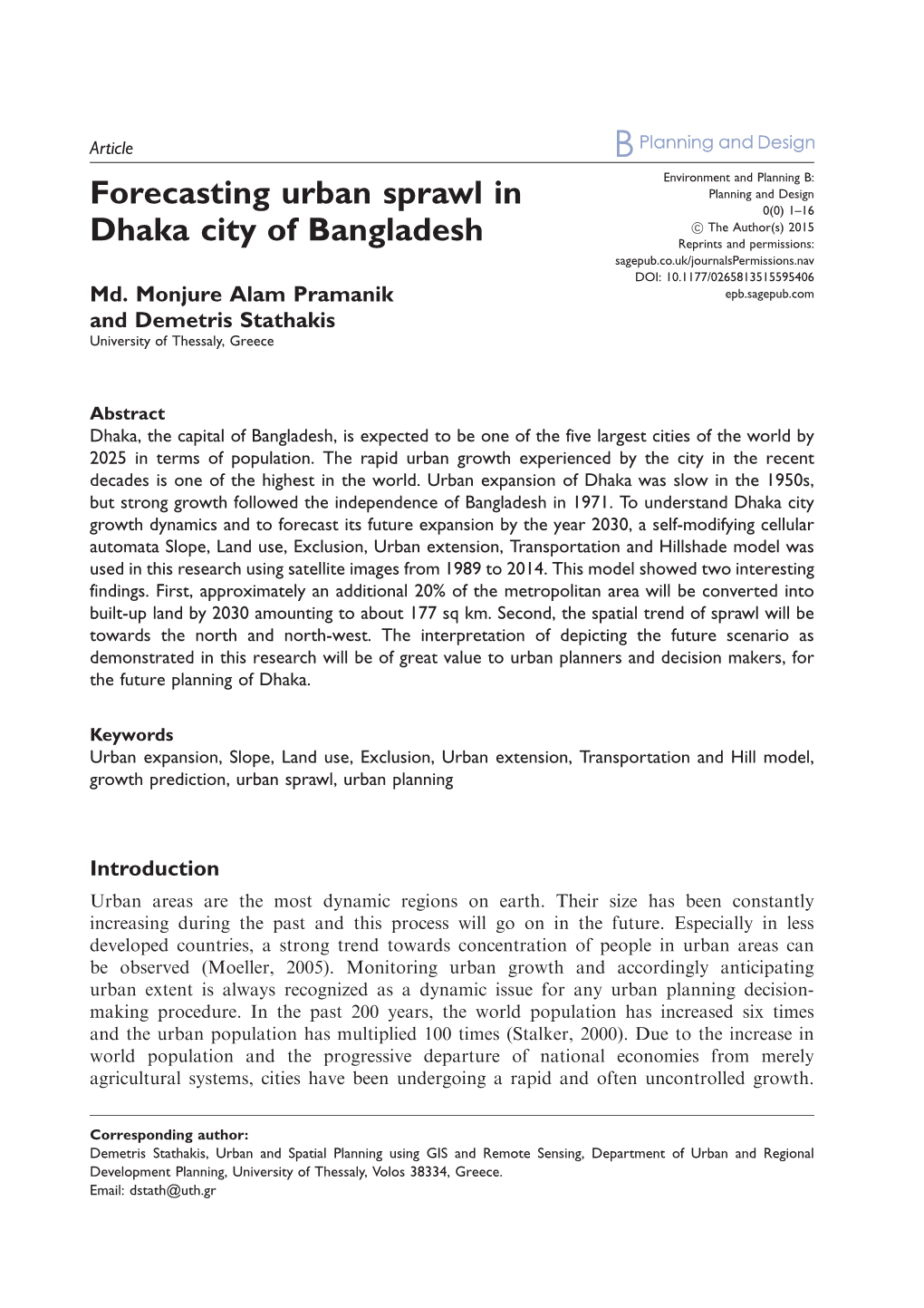 Forecasting Urban Sprawl in Dhaka City of Bangladesh