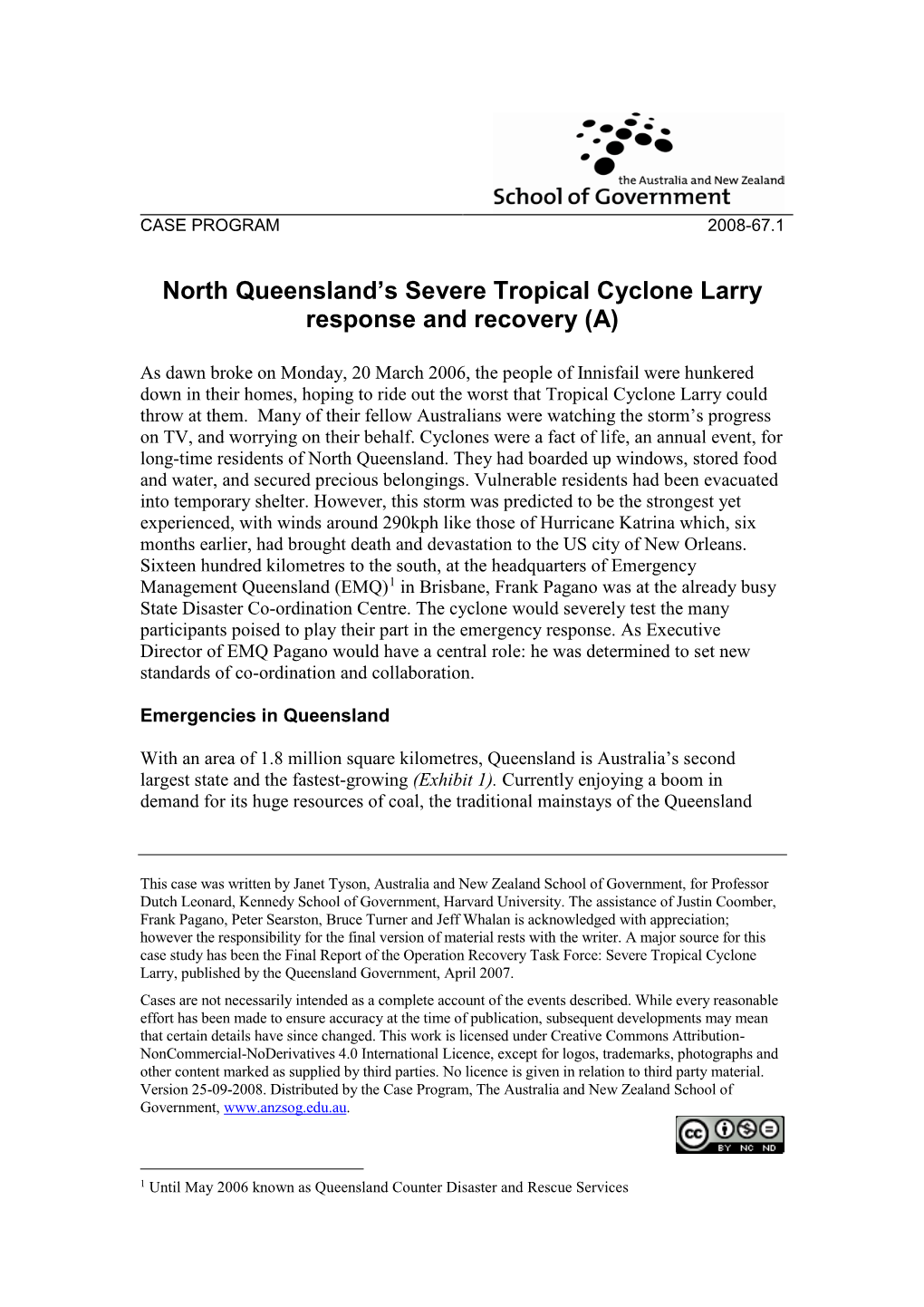North Queensland's Severe Tropical Cyclone Larry Response and Recovery