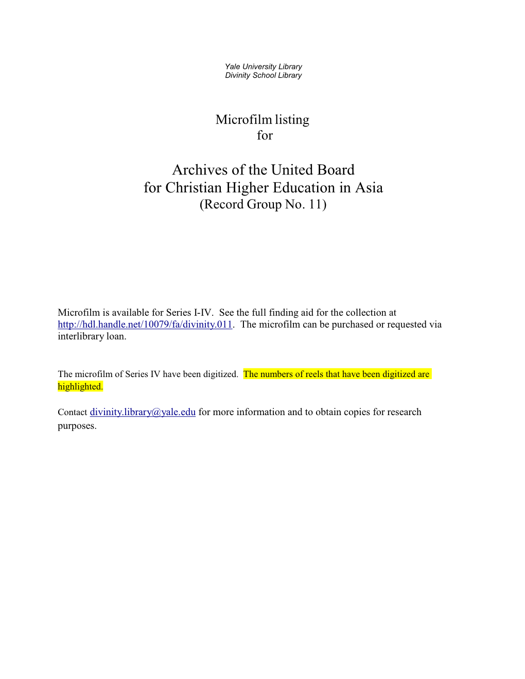 Archives of the United Board for Christian Higher Education in Asia (Record Group No
