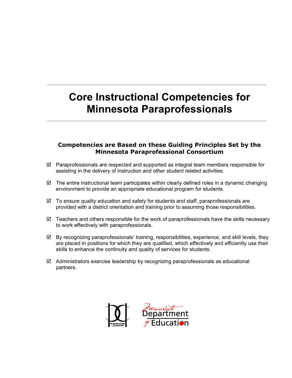 Core Instructional Competencies for Minnesota Paraprofessionals